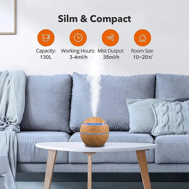Humidificador de Madera - Difusor USB Para Aromaterapia y Purificación de Aire
