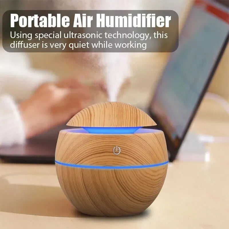 Humidificador de Madera - Difusor USB Para Aromaterapia y Purificación de Aire