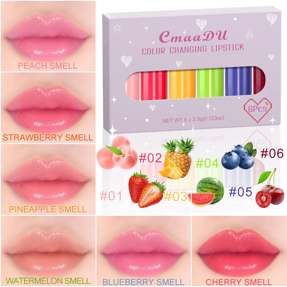 Bálsamo labial frutal con cambio de color según el PH