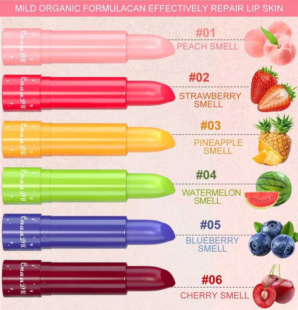 Bálsamo labial frutal con cambio de color según el PH