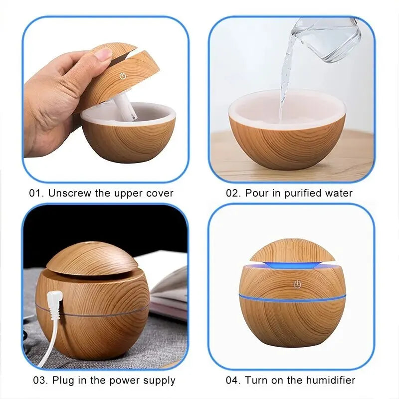 Humidificador de Madera - Difusor USB Para Aromaterapia y Purificación de Aire