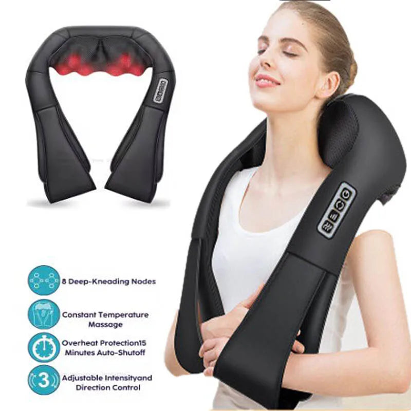 Home Car Electrical Body Neck Massager Back Relaxation Massagem U Shape Shoulder Shiatsu Infrared heated 3D Kneading Shawl belt