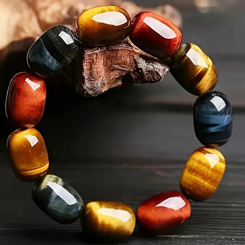 Fashion Colorful Tiger Eyes Bucket Beads Bracelet Men Charm Natural Stone Man Handmade Gifts Elastic Rope Beads Bracelets