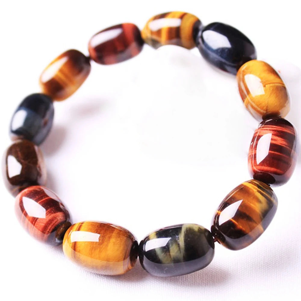 Fashion Colorful Tiger Eyes Bucket Beads Bracelet Men Charm Natural Stone Man Handmade Gifts Elastic Rope Beads Bracelets