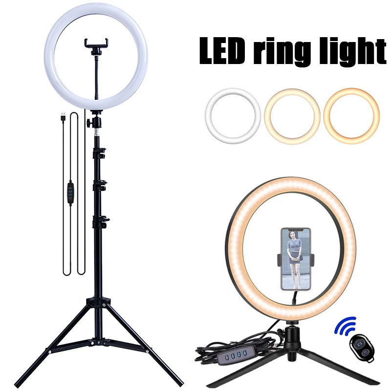 33cm LED Selfie Ring Light Photography Lights Warm Cold Lamp With Tripod Dimmable USB Ringlight For Tiktok Video Live Fill Lamp