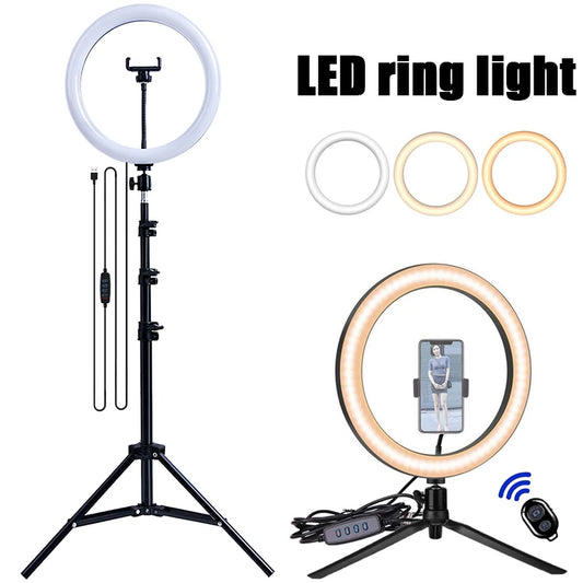 33cm LED Selfie Ring Light Photography Lights Warm Cold Lamp With Tripod Dimmable USB Ringlight For Tiktok Video Live Fill Lamp