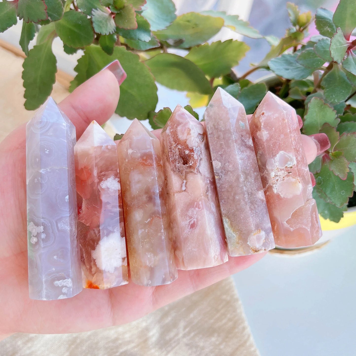 Natural Rose Quartz Crystal Tower Cherry Agate Energy Reiki Gift Decoration