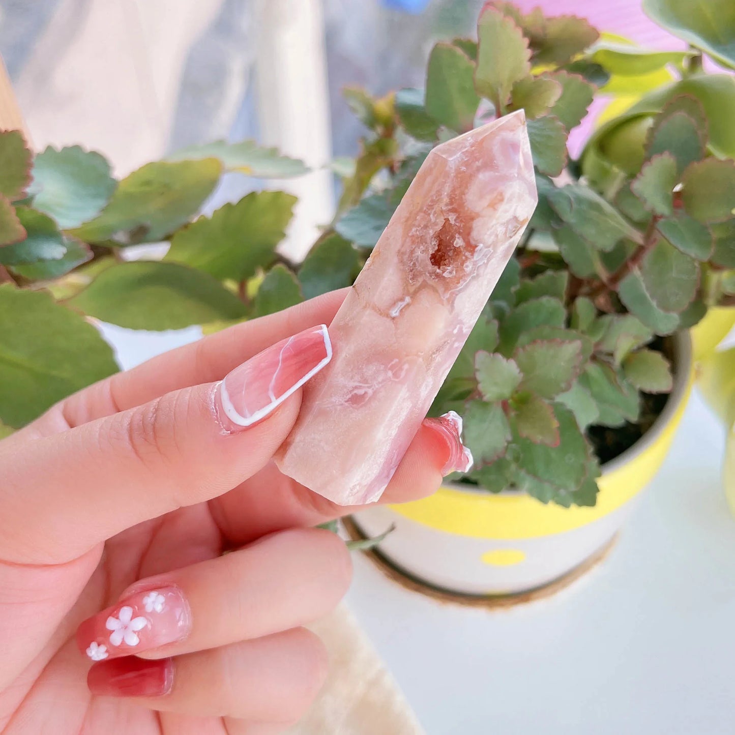 Natural Rose Quartz Crystal Tower Cherry Agate Energy Reiki Gift Decoration