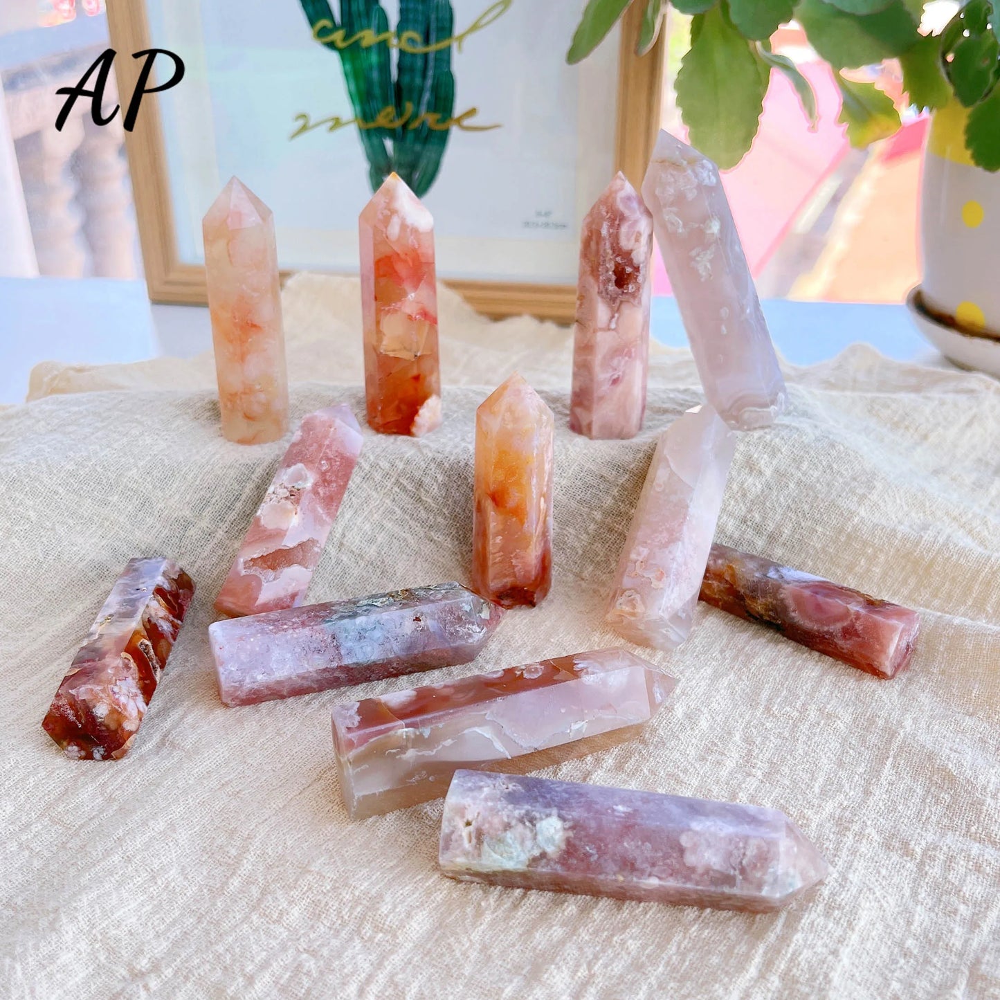 Natural Rose Quartz Crystal Tower Cherry Agate Energy Reiki Gift Decoration