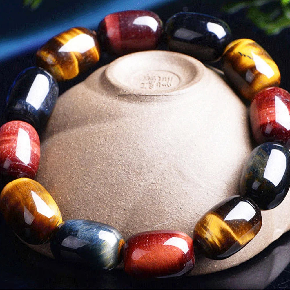 Fashion Colorful Tiger Eyes Bucket Beads Bracelet Men Charm Natural Stone Man Handmade Gifts Elastic Rope Beads Bracelets