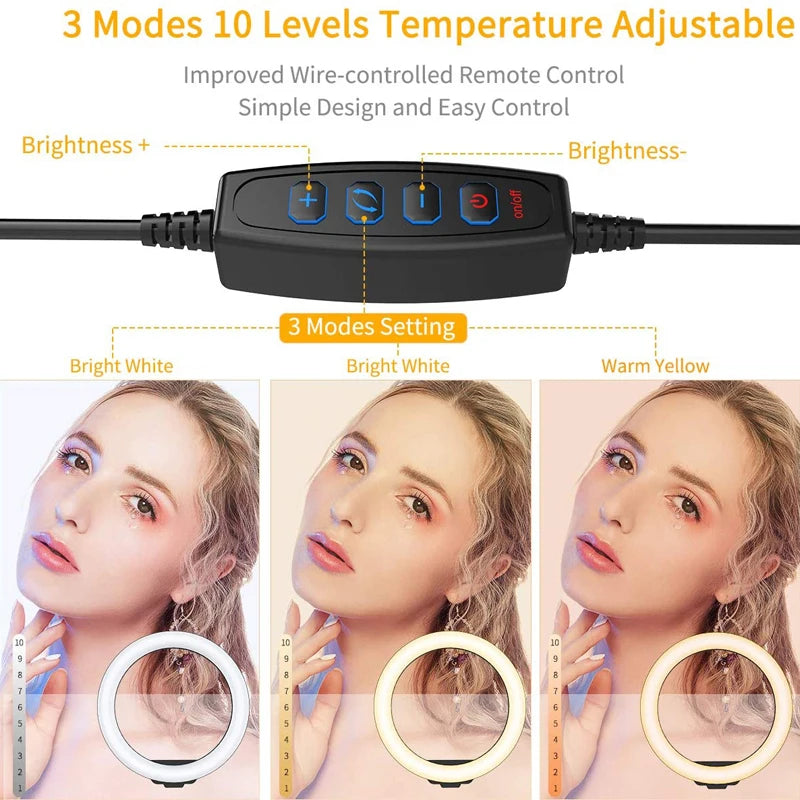 33cm LED Selfie Ring Light Photography Lights Warm Cold Lamp With Tripod Dimmable USB Ringlight For Tiktok Video Live Fill Lamp